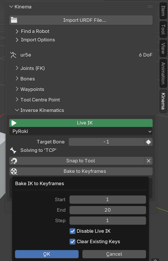 Screenshot:  the Bake to Keyframes dialog.
