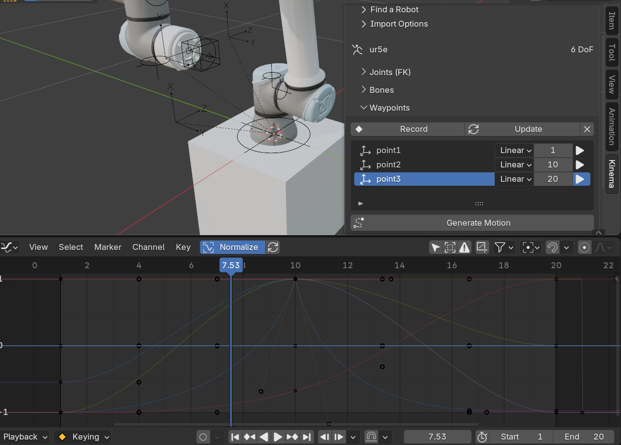 Screenshot: the graph editor with easing applied to a linear span.