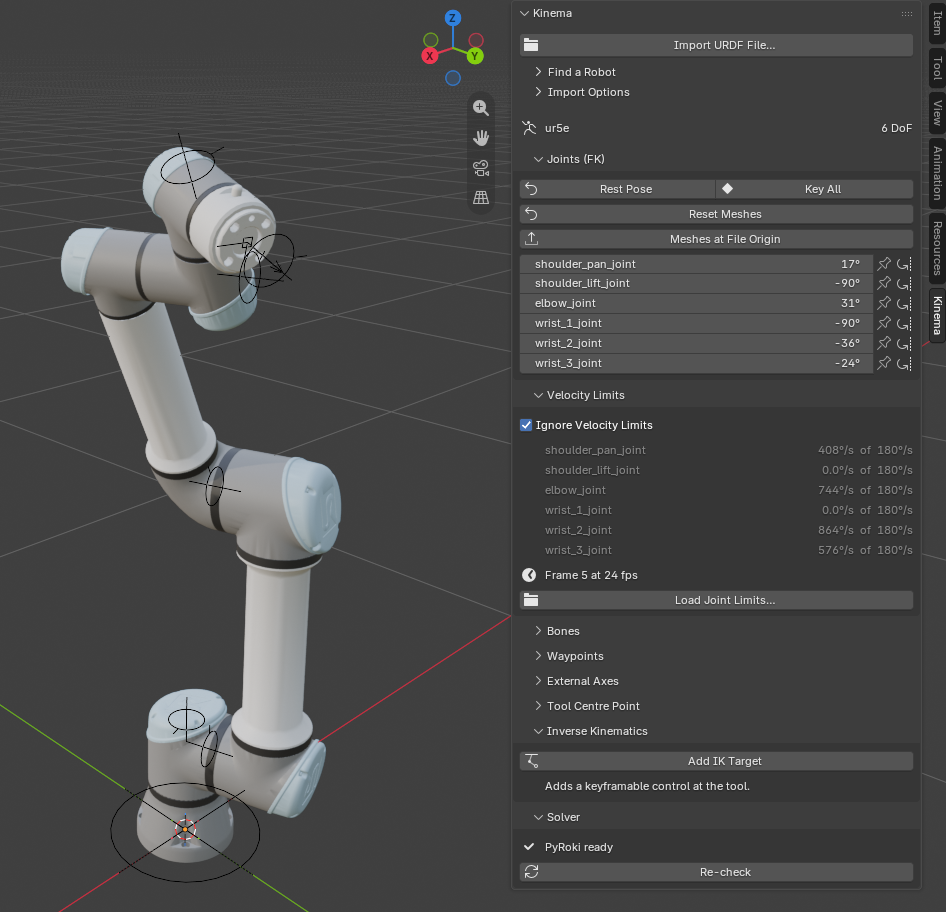 Screenshot: the Joints (FK) panel, one slider per joint.